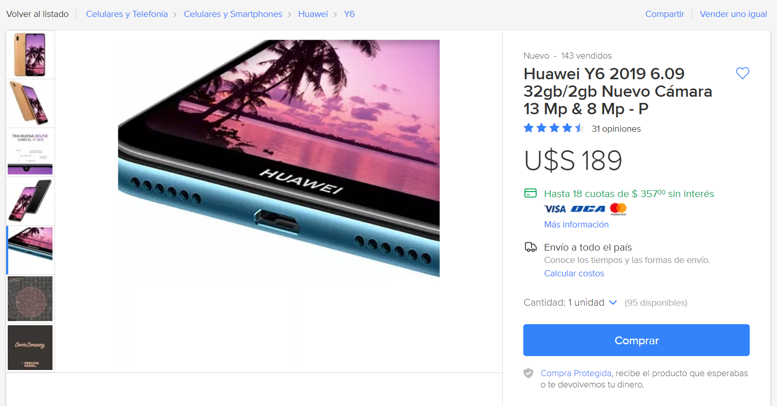 Comprando producto en Mercado Libre Uruguay