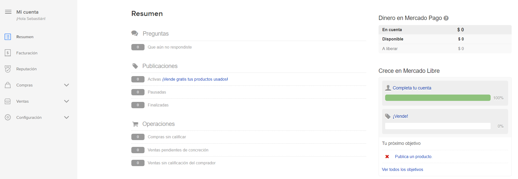 Resumen de cuenta de Mercado Libre
