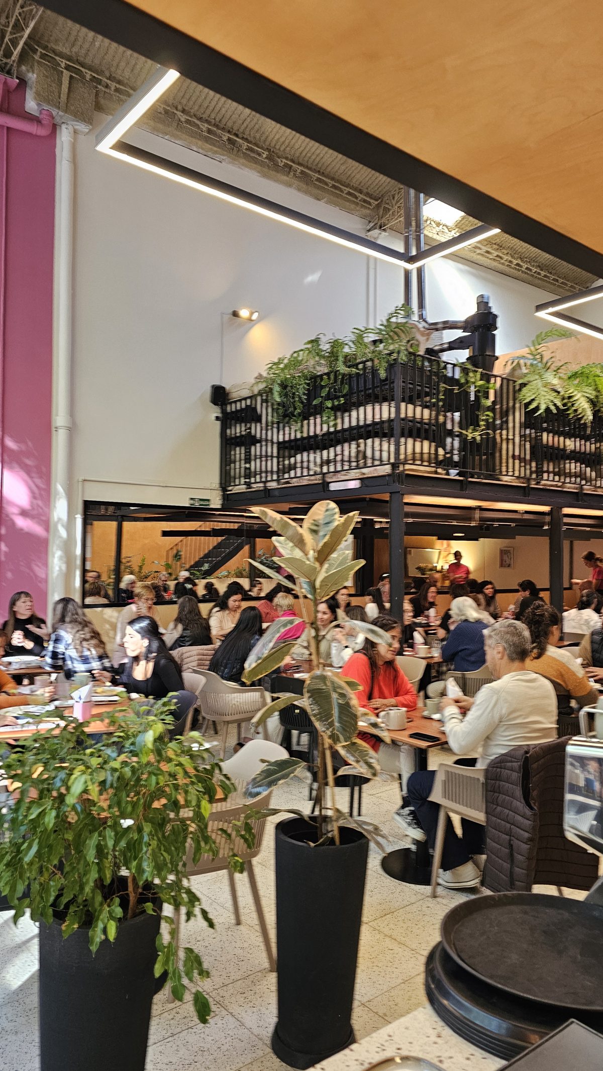 Salón de Café Gourmand en Cordón Soho, con mesas y plantas